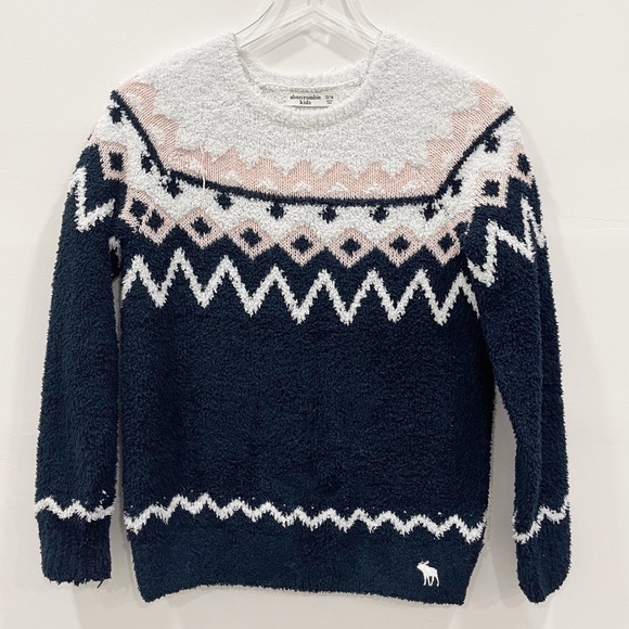 Abercrombie & Fitch Fair Isle Soft Cozy Sweater 13/14 Navy White - Picture 1 of 7